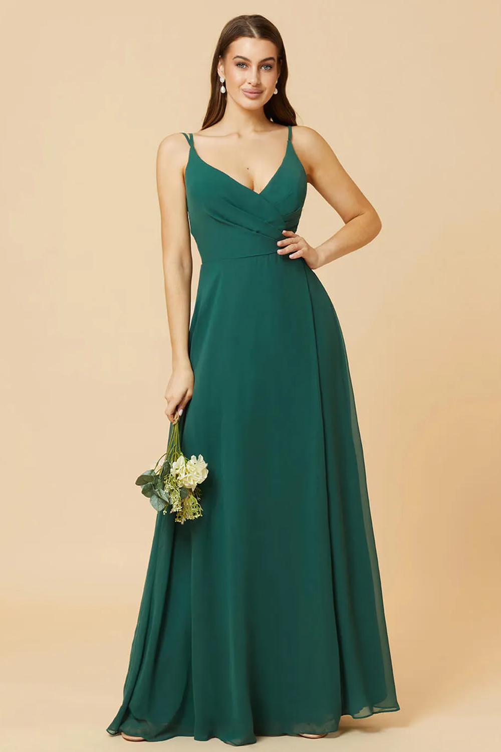 A-line V-neck Open Back Maxi Chiffon Bridesmaid Dress