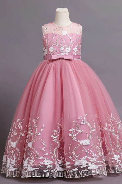 A-line Illusion A-line Tulle Appliques Flower Girl Dress With Bow