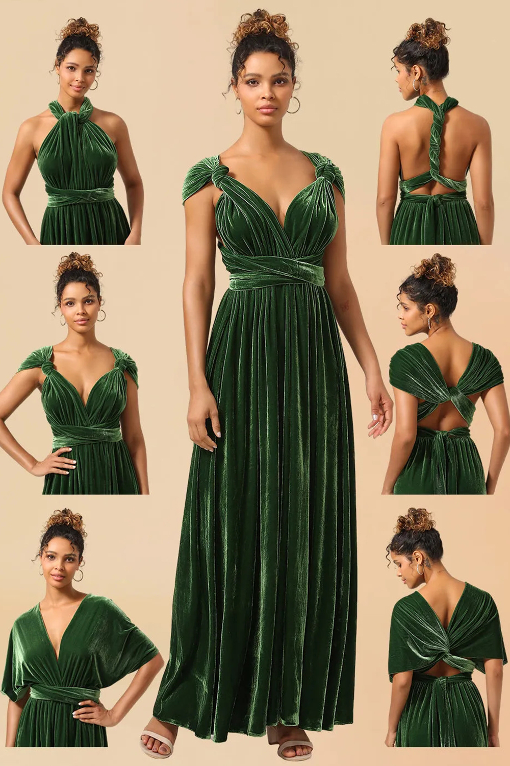 Convertible Velvet A-line Floor Length Bridesmaid Dress