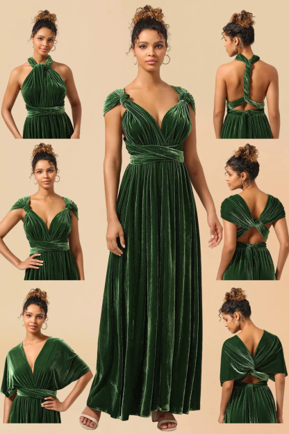 Convertible Velvet A-line Floor Length Bridesmaid Dress
