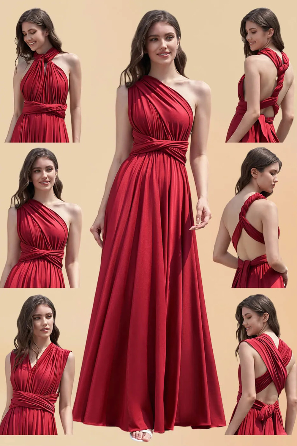 Convertible A-line Floor Length Pleated Bridesmaid Dress