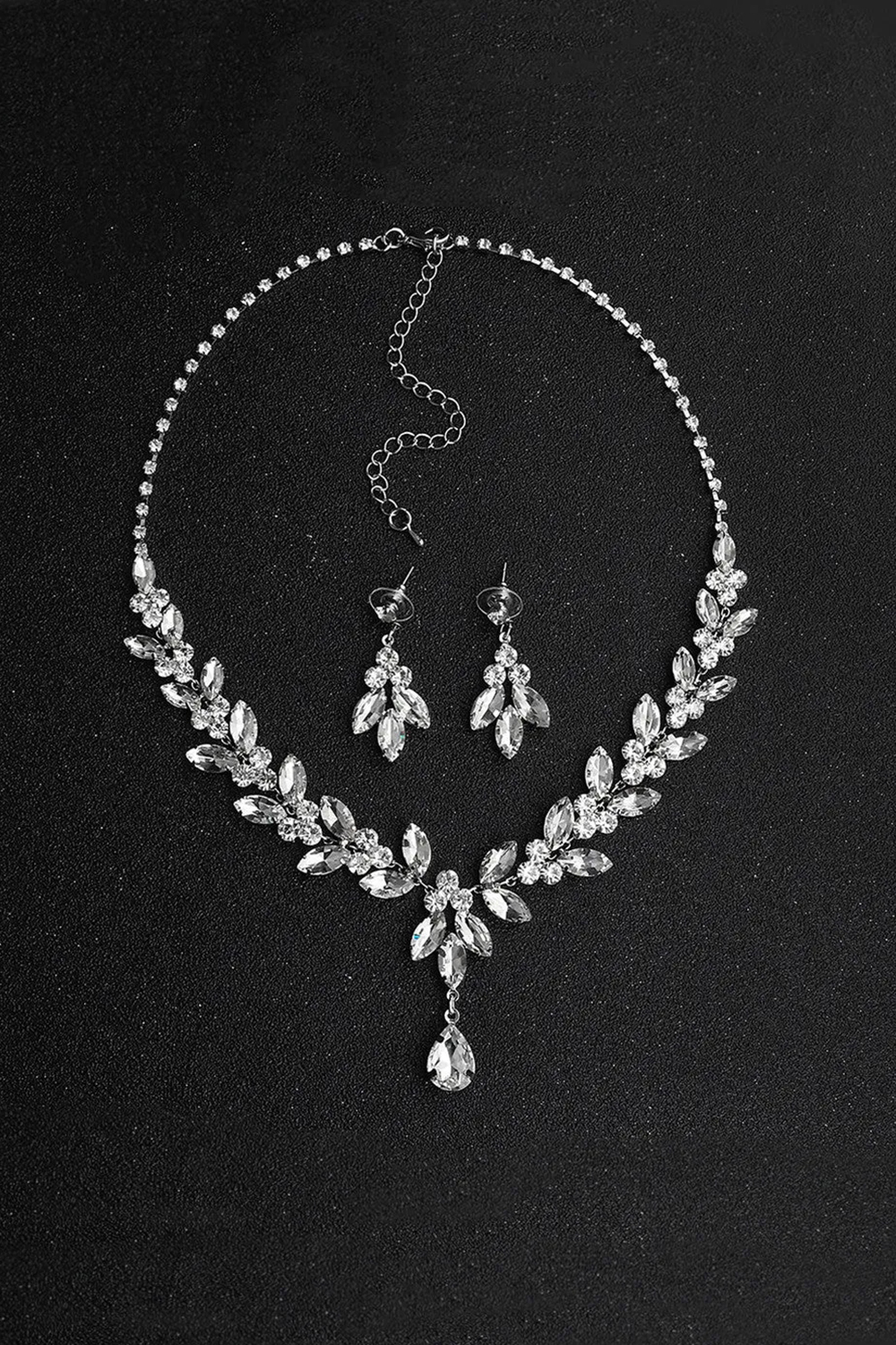 Leafy Cubic Zirconia Necklace and Earring Set