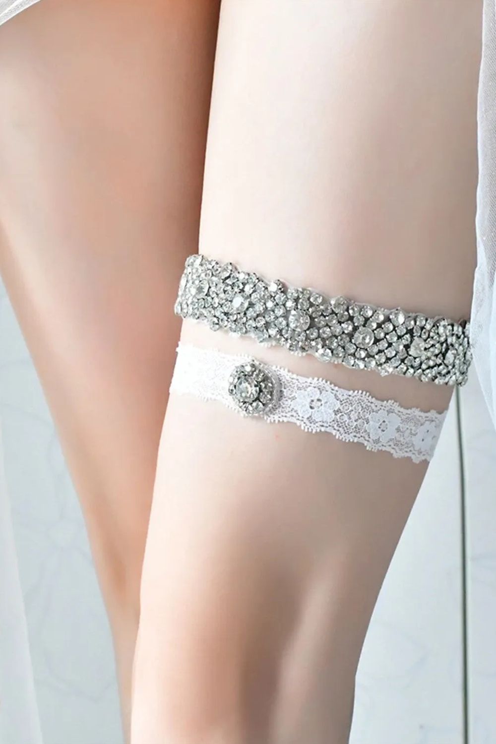 Lace and Crystal Wedding Garter Set
