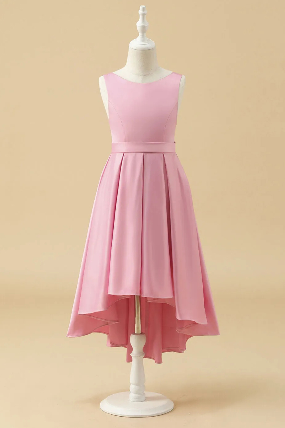 Boat Neck Satin A-line High Low Junior Bridesmaid Dress