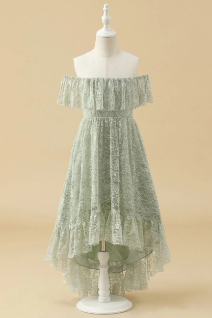 Boho Lace Off-the-Shoulder High Low Junior Bridesmaid Dress