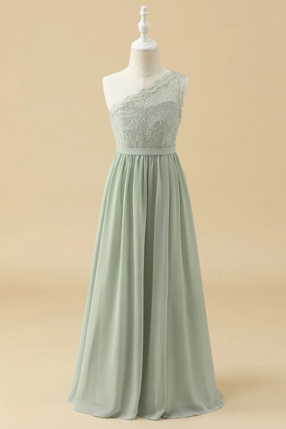 One Shoulder Lace Bodice Chiffon Junior Bridesmaid Dress