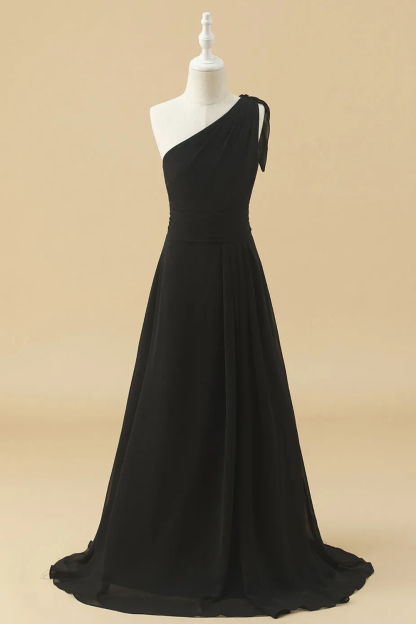 Long Chiffon One Shoulder Junior Bridesmaid Dress