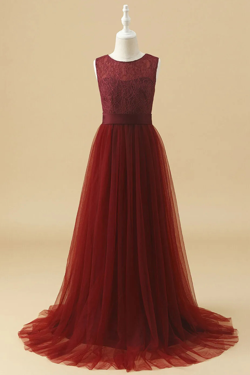 A-line Lace Bodice Tulle Junior Bridesmaid Dress