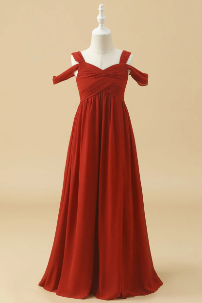 Long Chiffon Off-the-Shoulder Junior Bridesmaid Dress