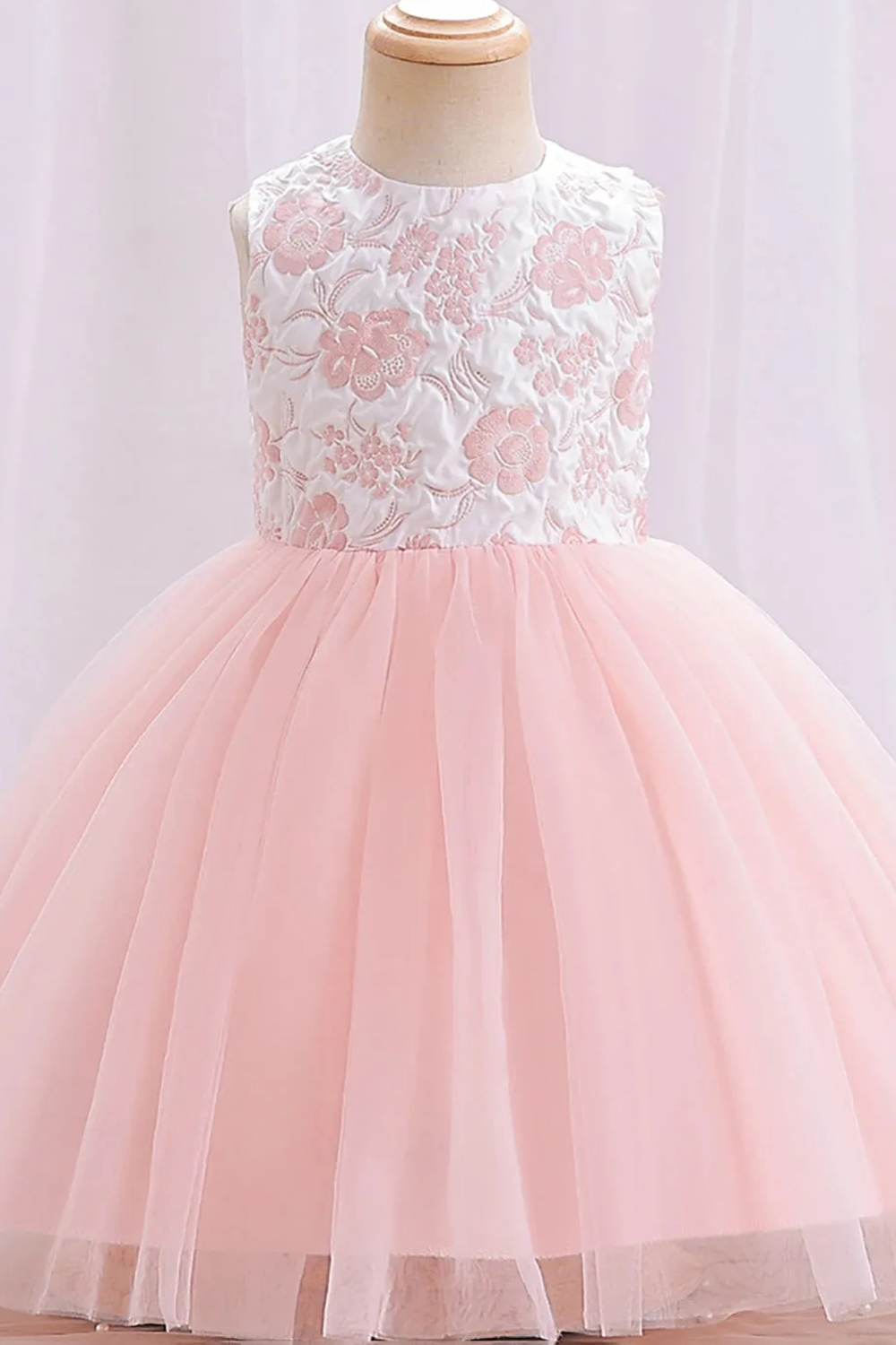 A-line Tulle Round Neck Embroidered Flower Girl Dress