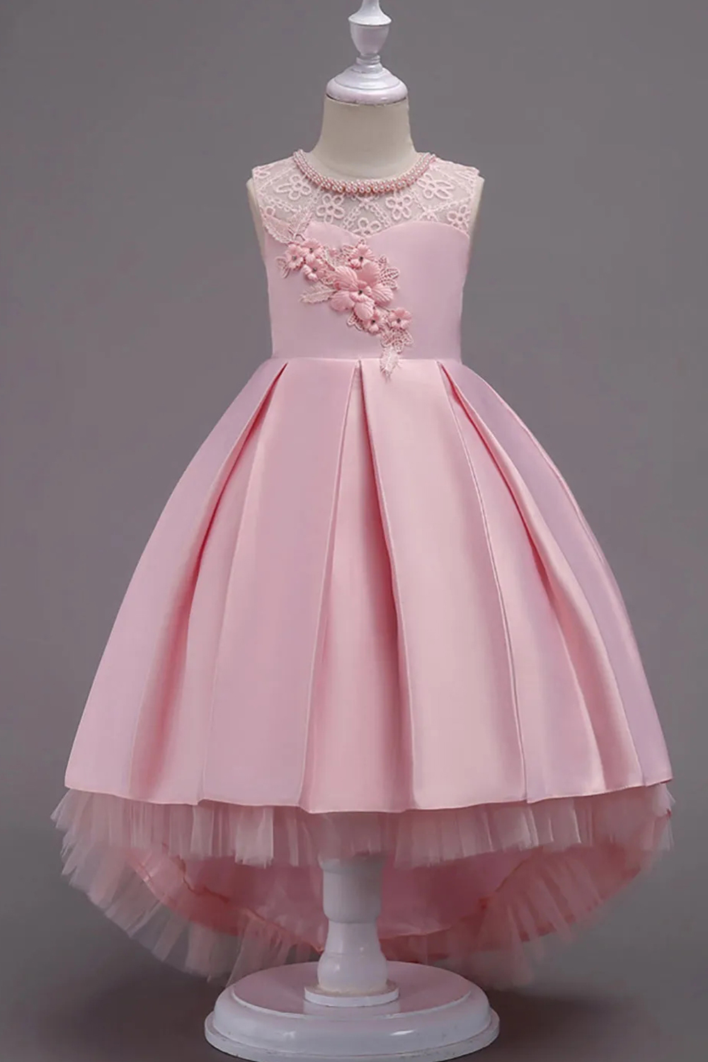 Illusion Neck Sleeveless Applliques A-line High Low Flower Girl Dress
