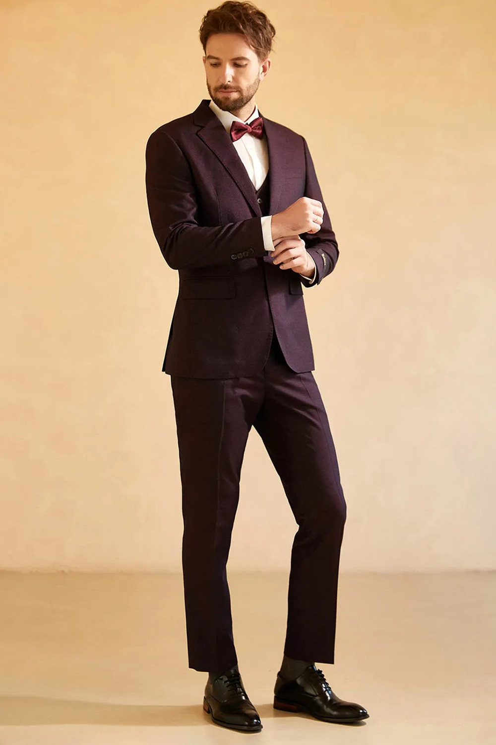 Dark Purple Notch Lapel Three Piece Suit