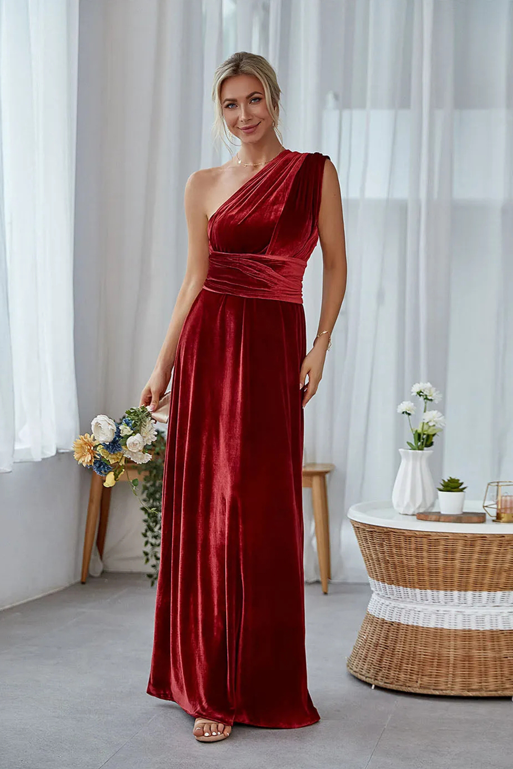 Multiway A-line Convertible Velvet Bridesmaid Dress Prom Dress
