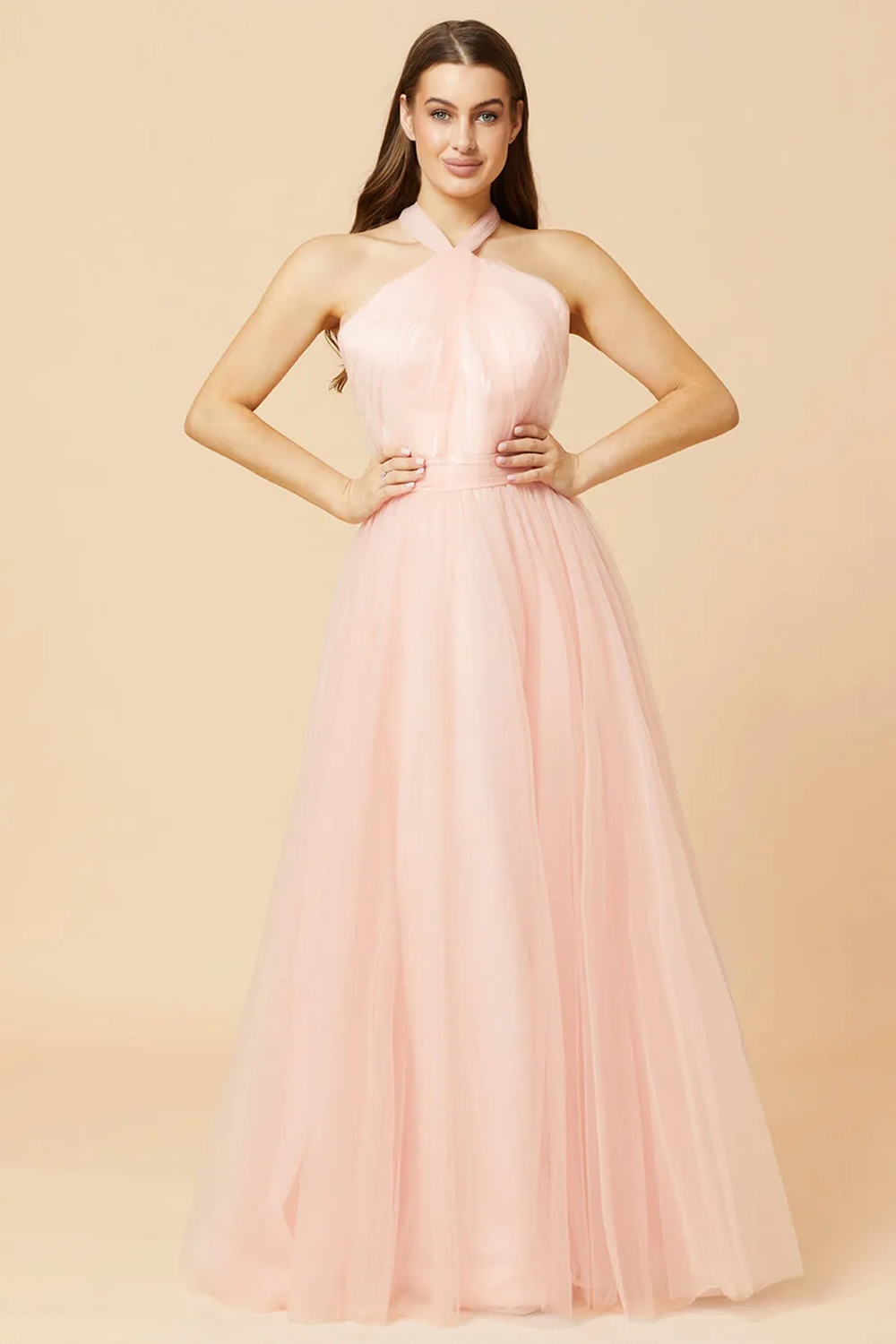 Halter Neck A-line Tulle Bridesmaid Dress