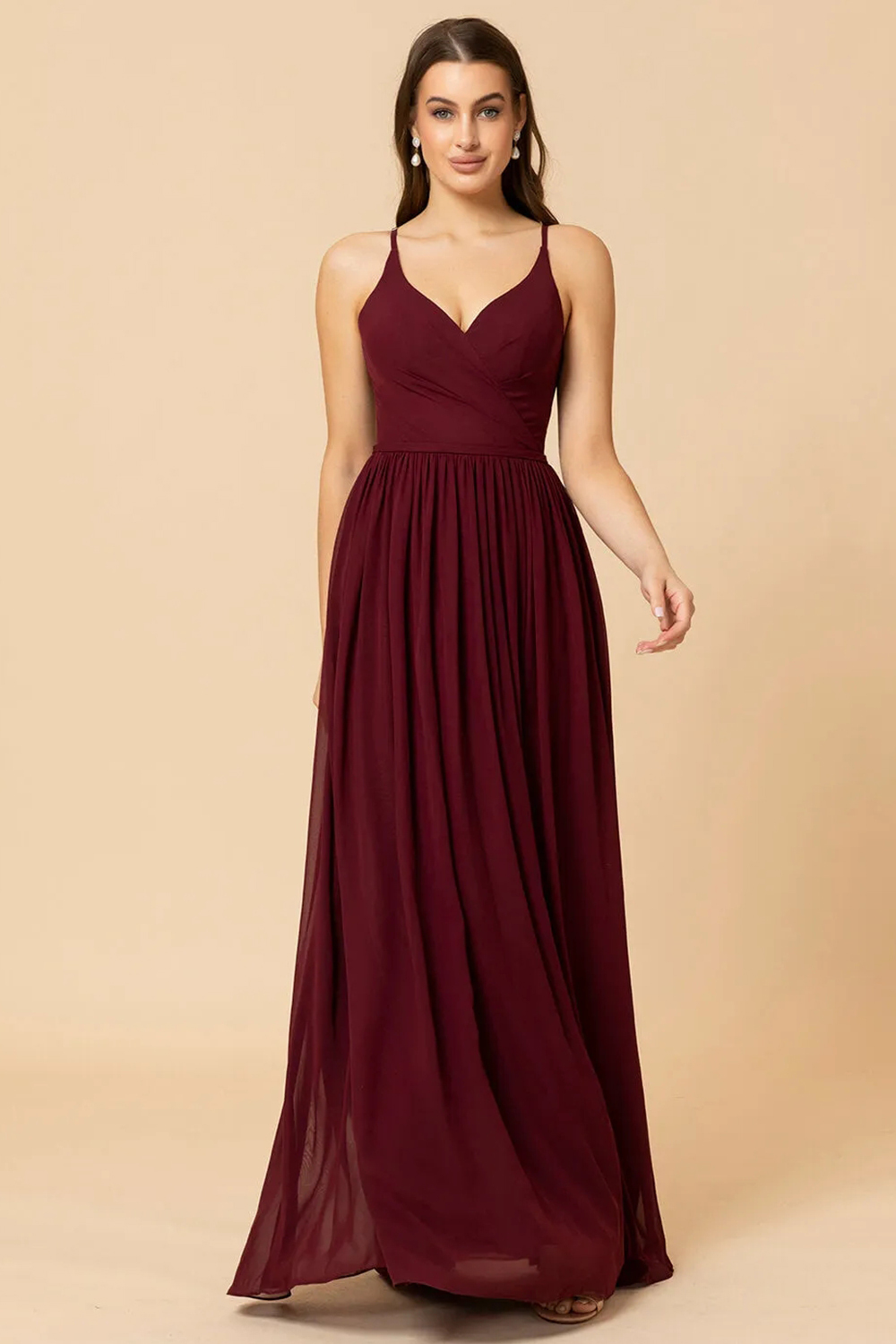V-neck A-line Floor Length Chiffon Bridesmaid Dress