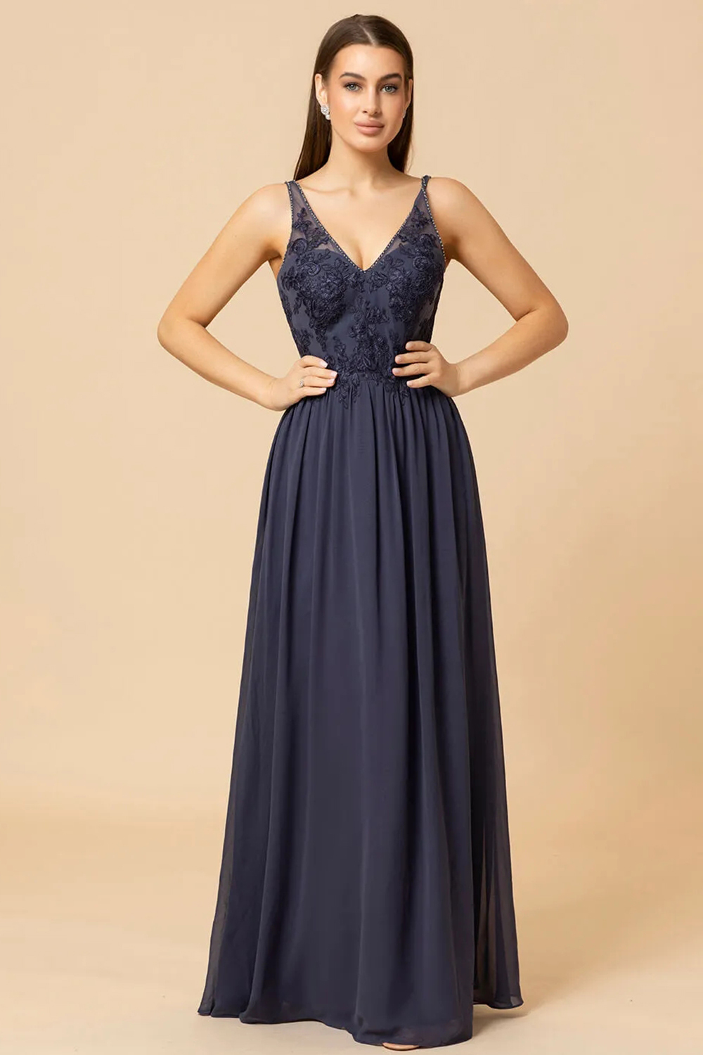 V-neck A-line Floor Length Chiffon Bridesmaid Dress