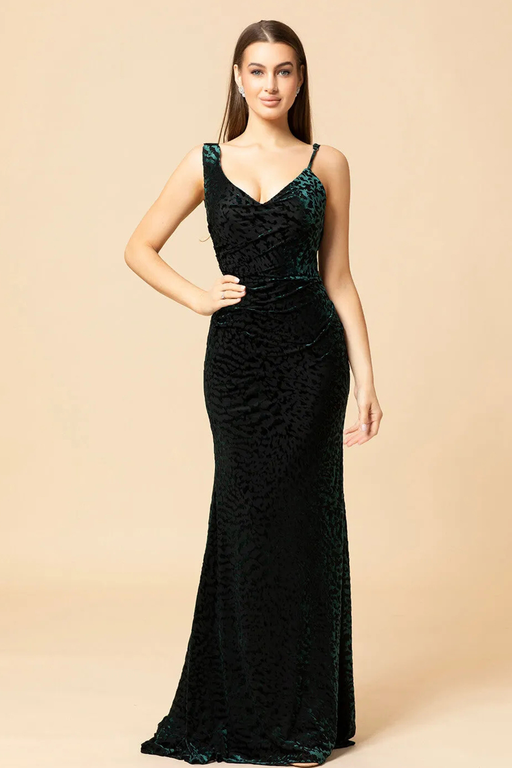 Cowl Back Sheath Velvet Floor Length Bridesmaid Dress