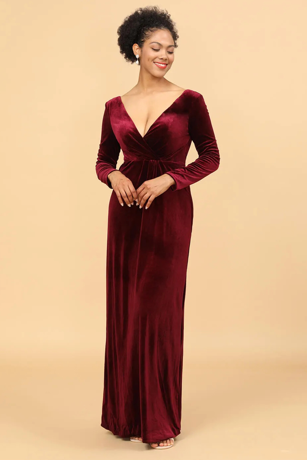 Sheath Long Sleeve Velvet Bridesmaid Dress