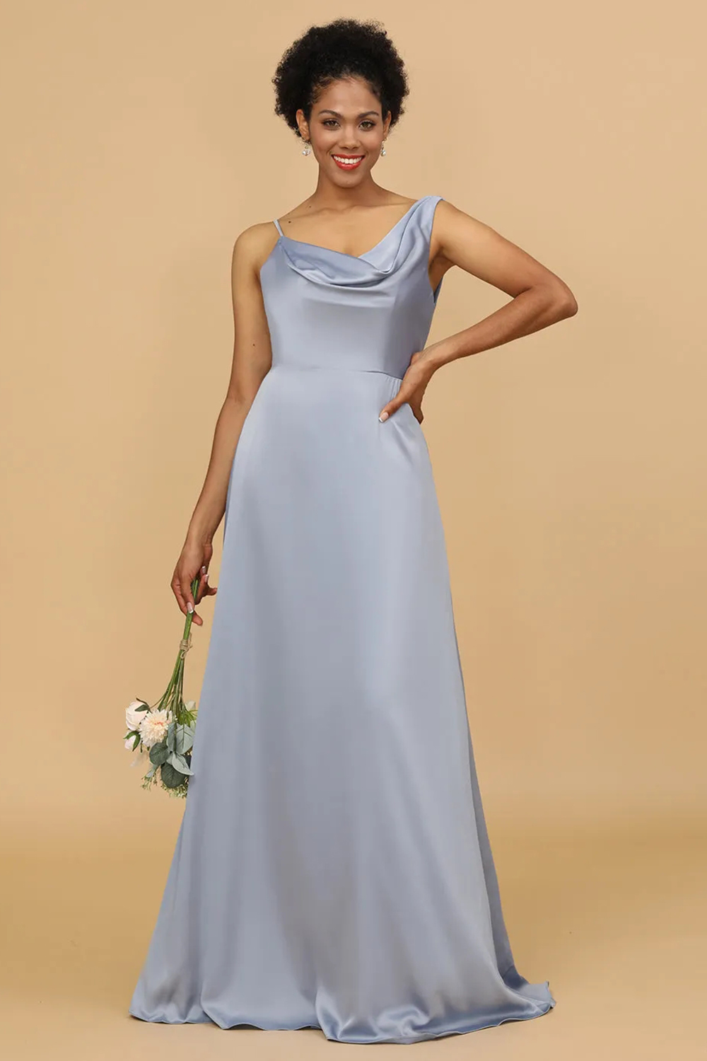 Cowl Neck A-line Satin Bridesmaid Dress
