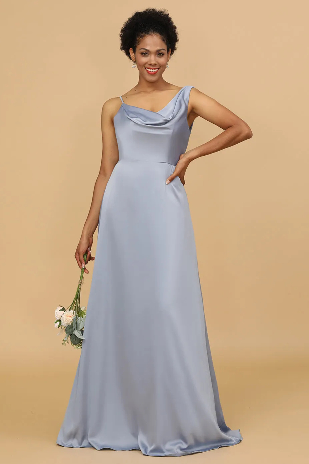 Cowl Neck A-line Satin Bridesmaid Dress