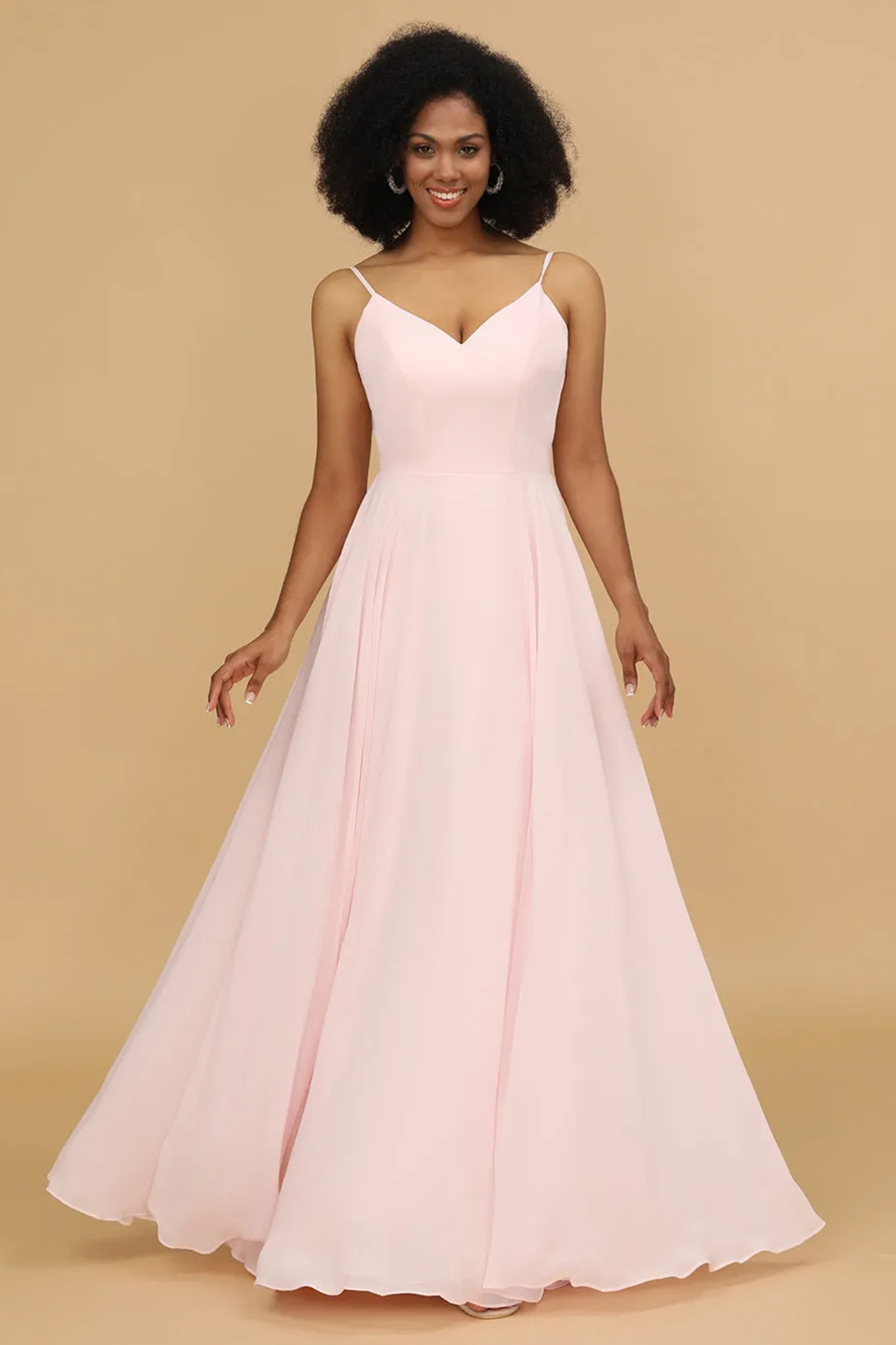 Chiffon V-neck Spaghetti Strap Bridesmaid Dress