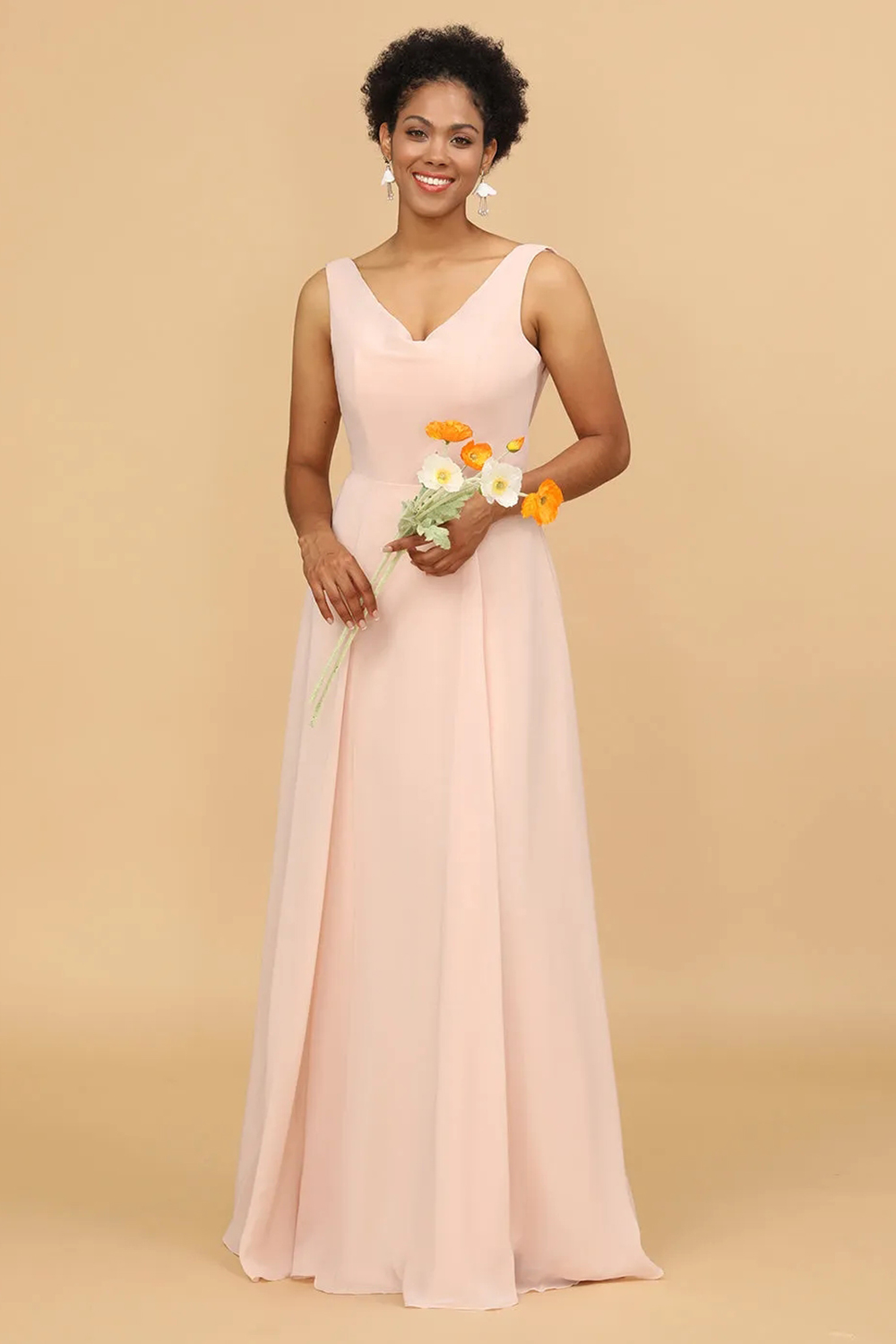 Cowl Back A-line Maxi Bridesmaid Dress