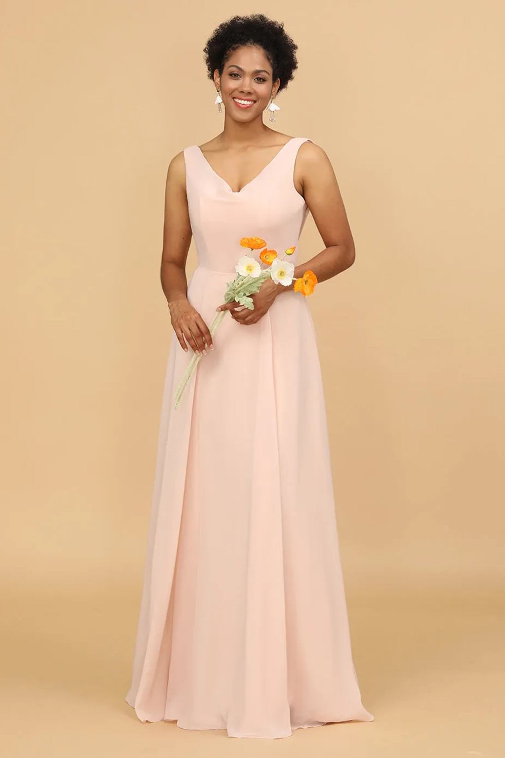 Cowl Back A-line Maxi Bridesmaid Dress