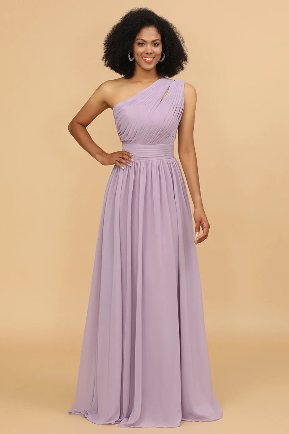 One Shoulder Chiffon A-line Maxi Bridesmaid Dress