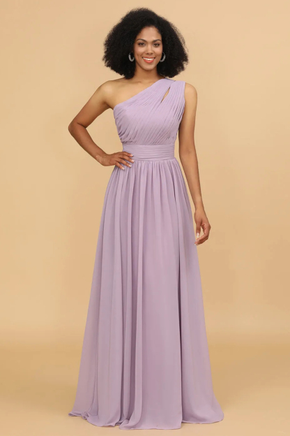 One Shoulder Chiffon A-line Maxi Bridesmaid Dress