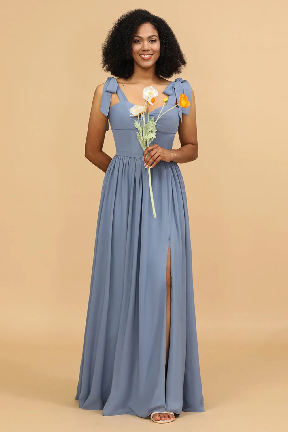 Long A-line Chiffon Strap Bridesmaid Dress