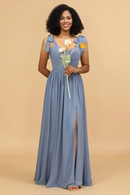 Long A-line Chiffon Strap Bridesmaid Dress