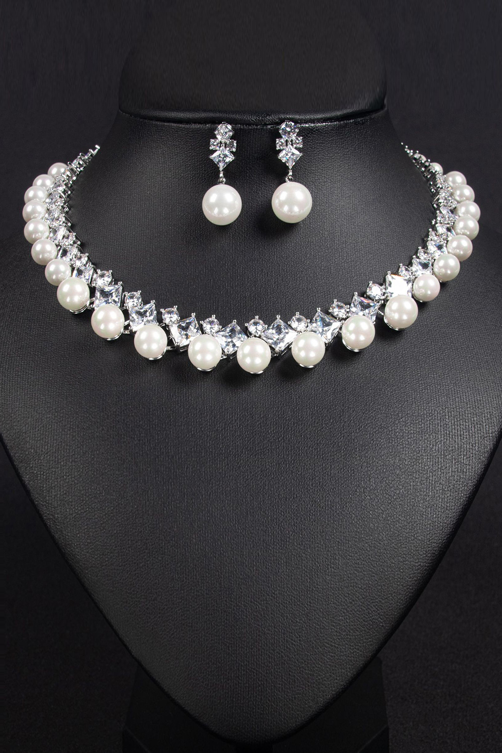 Simple Pearl Necklace and Earrings Set