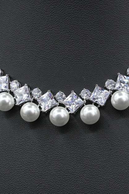 Simple Pearl Necklace and Earrings Set