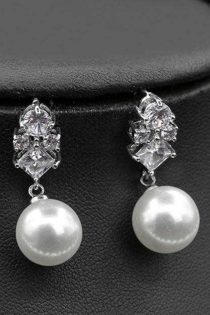 Simple Pearl Necklace and Earrings Set