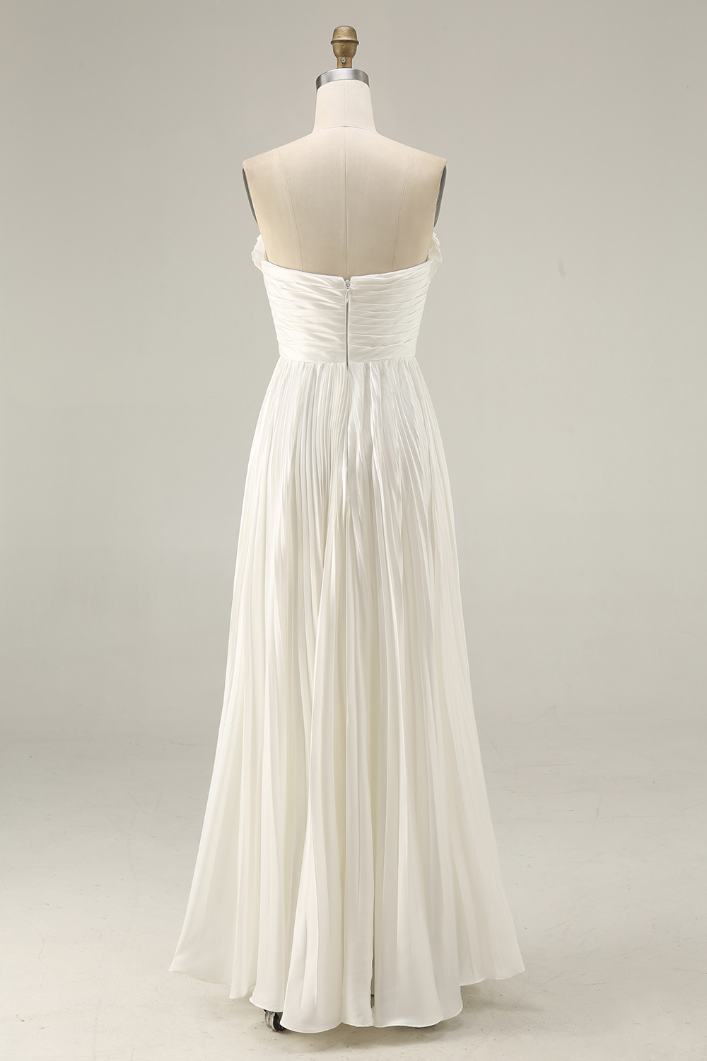 White Sheath Pleated Strapless Maxi Wedding Reception Dress