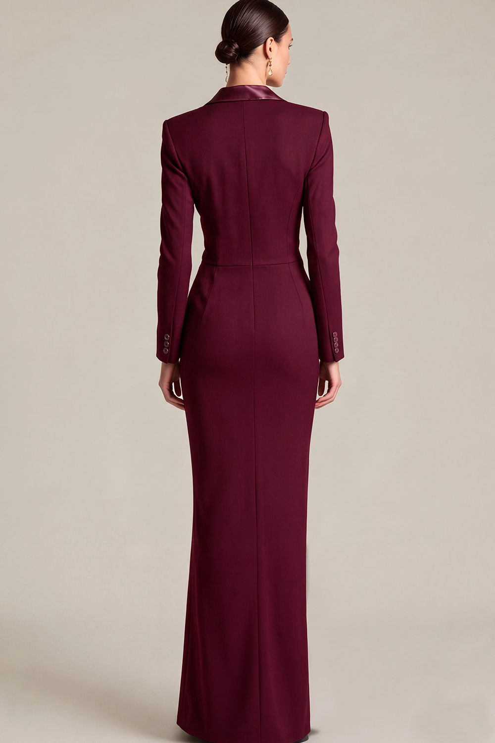 Black Peak Lapel Double Breasted Maxi Blazer Dress with Pockets