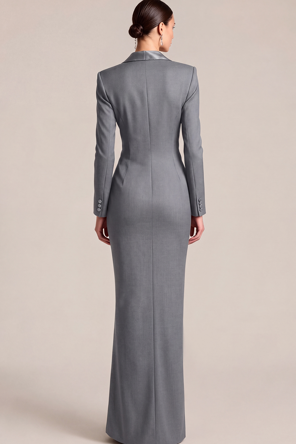 Black Peak Lapel Double Breasted Maxi Blazer Dress with Pockets