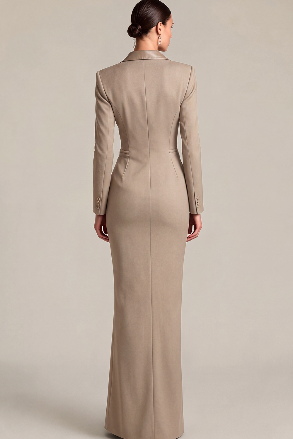 Black Peak Lapel Double Breasted Maxi Blazer Dress with Pockets