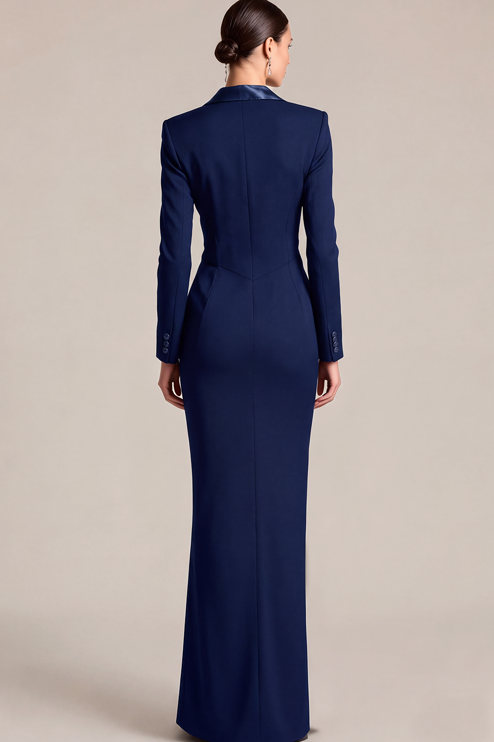 Black Peak Lapel Double Breasted Maxi Blazer Dress with Pockets