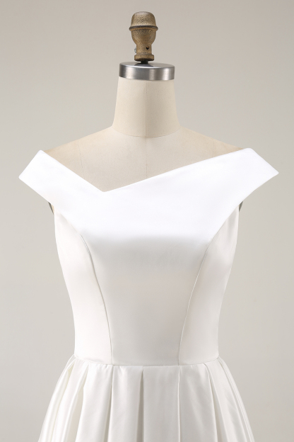 Simple White Off the Shoulder A Line Midi Engagement Dress