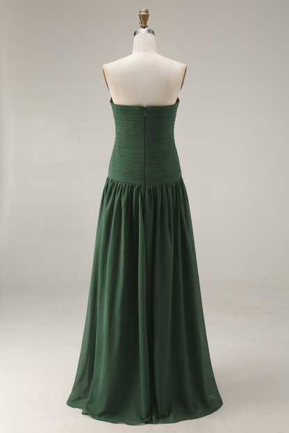 Light Blue Strapless Ruched Maxi Bridesmaid Dress