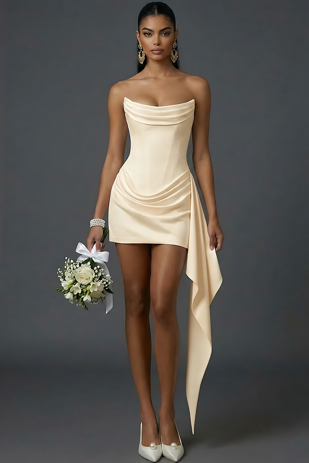 White Bodycon Corset Draped Short Bridal Shower Dress