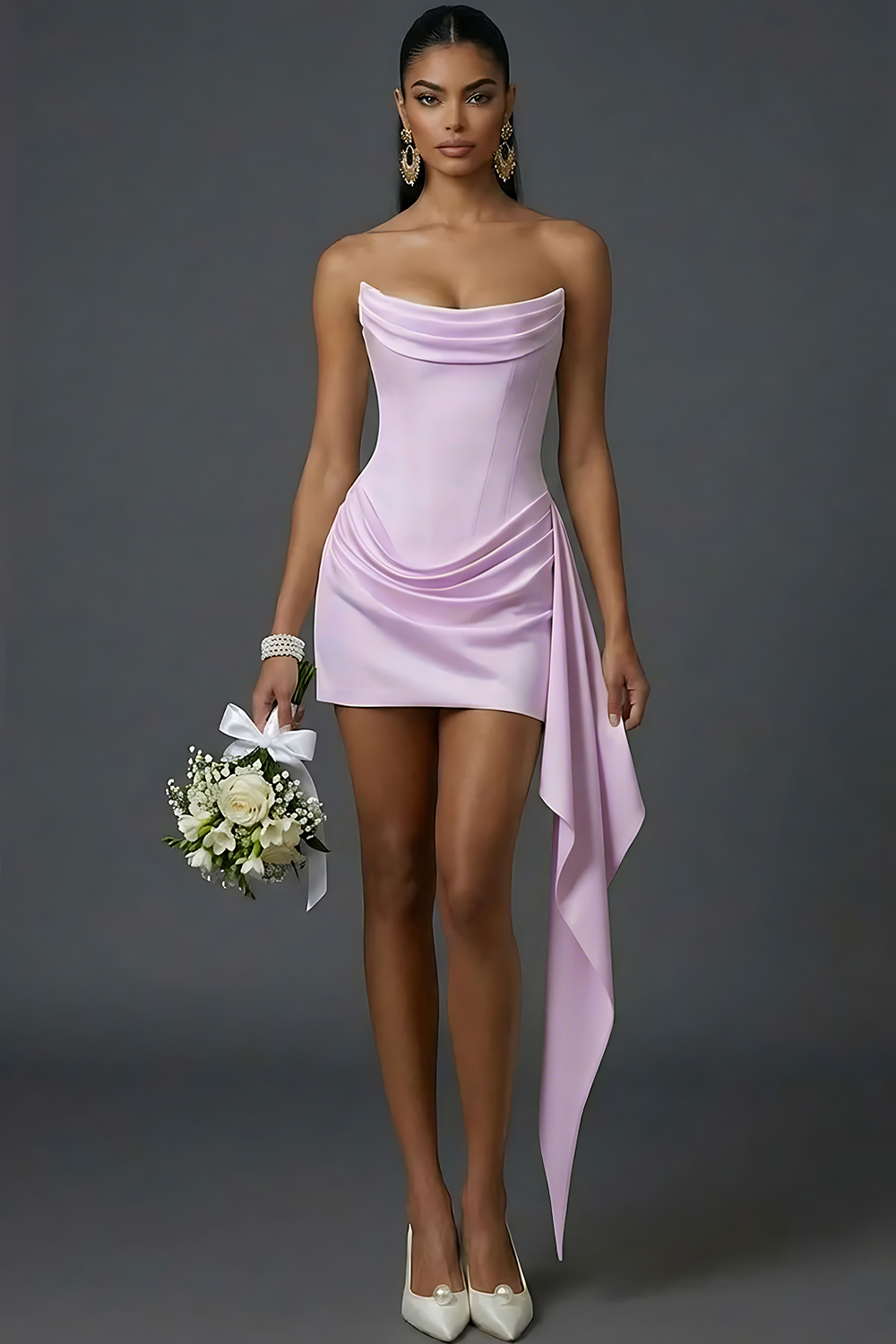 White Bodycon Corset Draped Short Bridal Shower Dress
