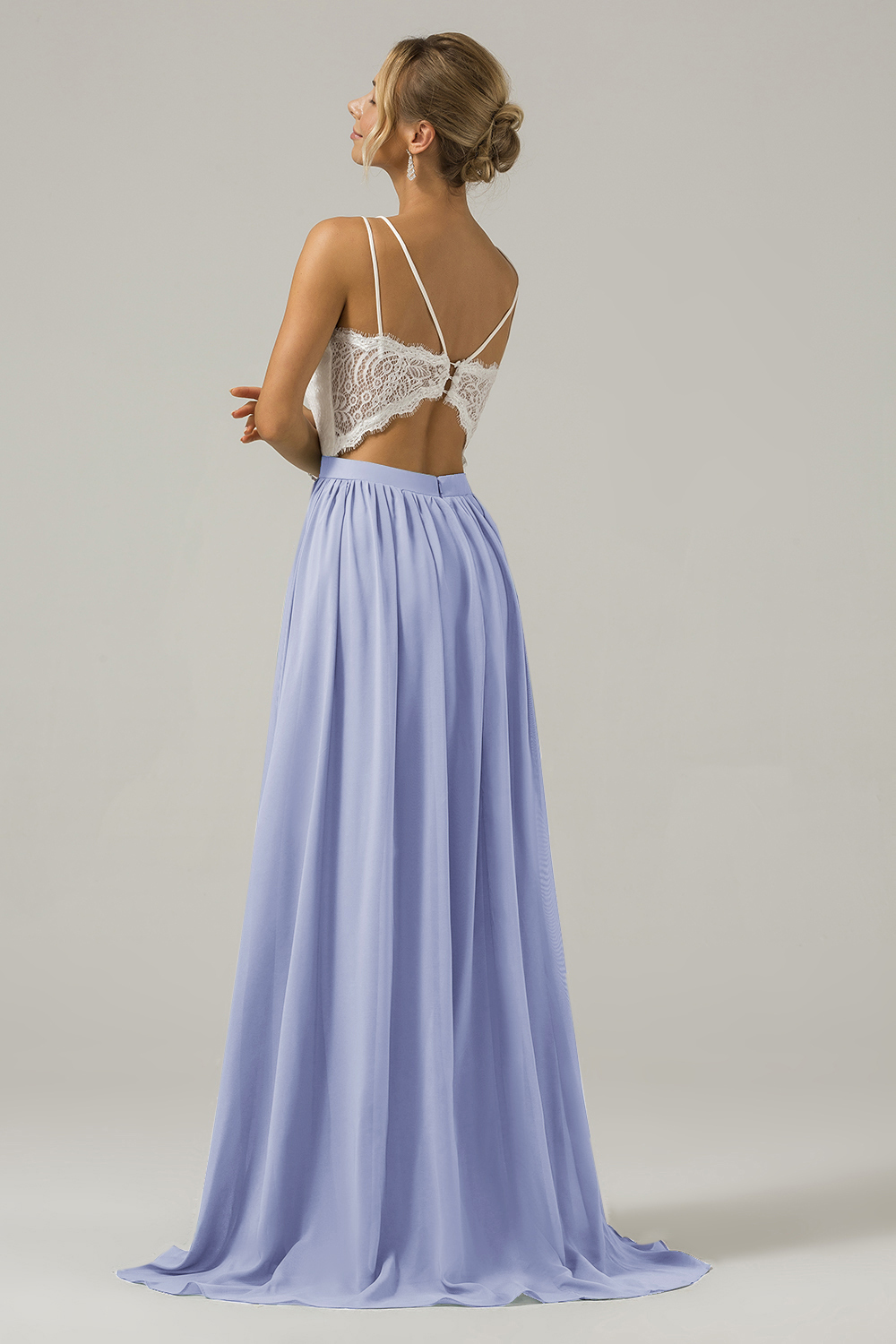 Eucalyptus A-Line Spaghetti Straps Pleated Long Bridesmaid Dress With Lace