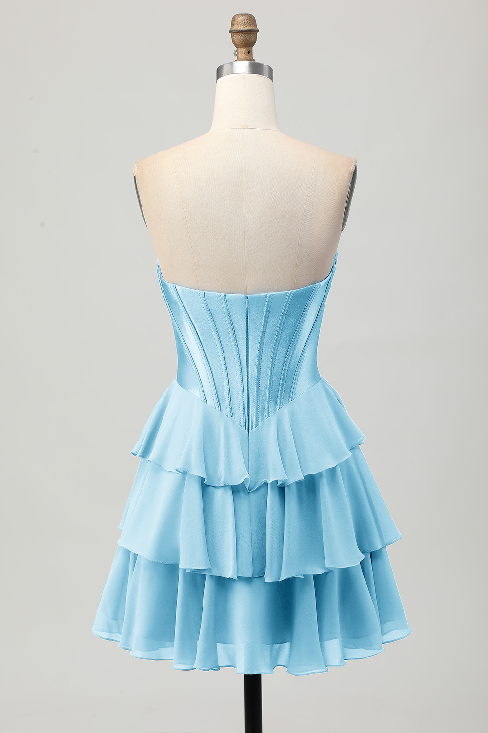 Yellow Sweetheart Corset Short Tiered Homecoming Dress with Appliques