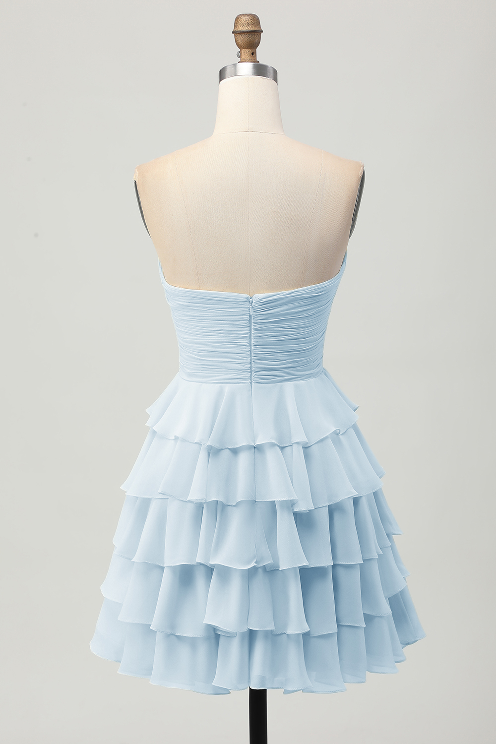 Short Light Yellow Sweetheart Ruffled A Line Tiered Homecoming Dress with Bow