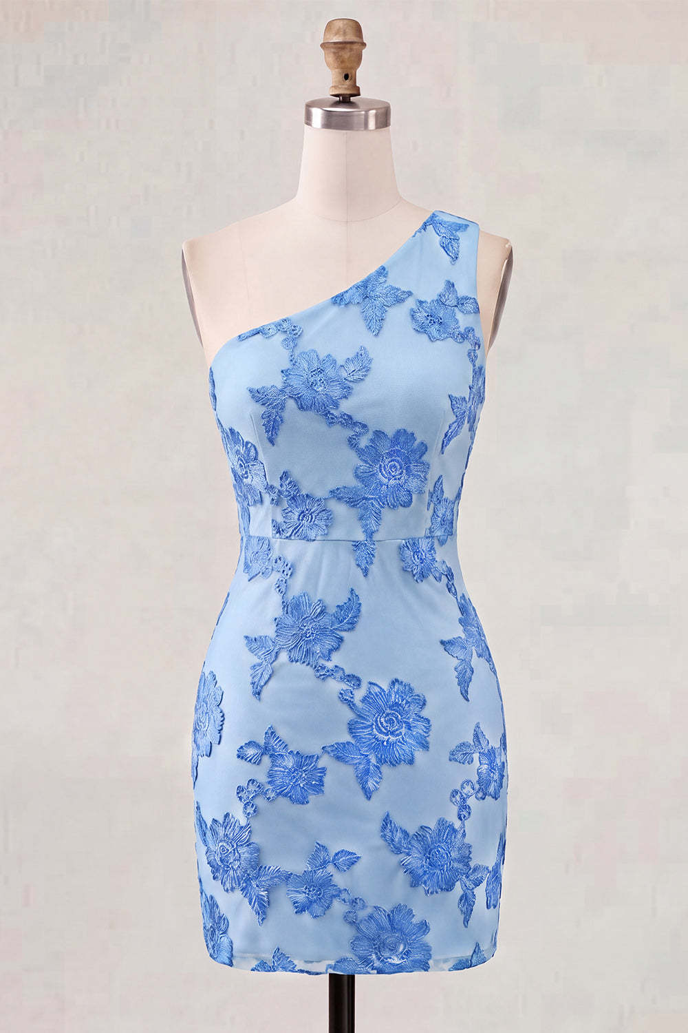 Yellow Floral Bodycon One Shoulder Short Homecoming Dress