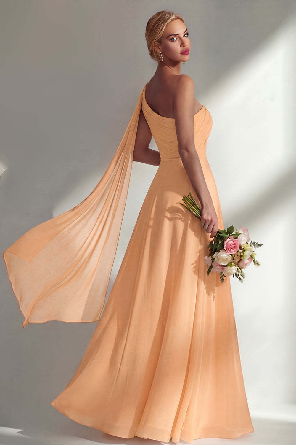 Burgundy One Shoulder Backless Ruched Long Bridesmaid Dress with Slit