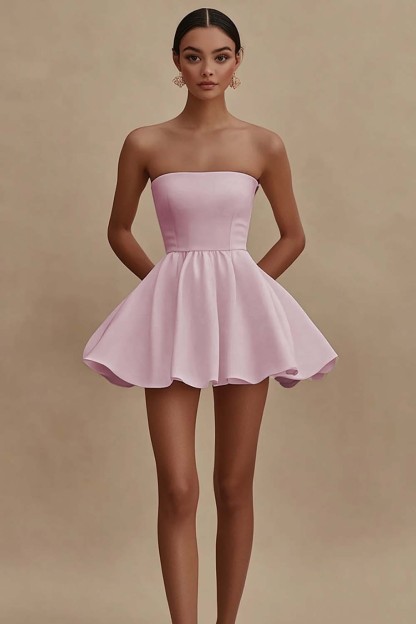 White Strapless A Line Short Graduation Dress