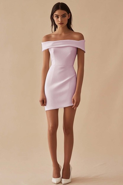 Petite Length White Off The Shoulder Sheath Graduation Dress
